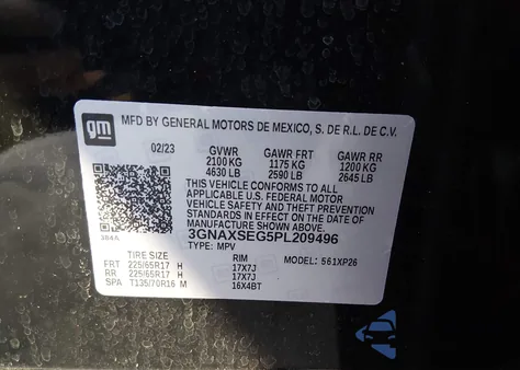 2023 Chevrolet Equinox Awd Ls from USA, damaged, VIN 3GNAXSEG5PL209496